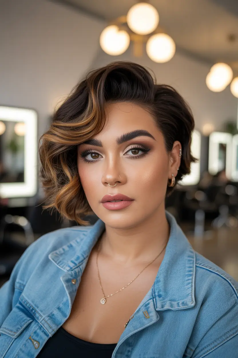 Playful Spring Haircuts for Plus Size Women 2026 Modern Side Swept Bob with Dimensional Curls