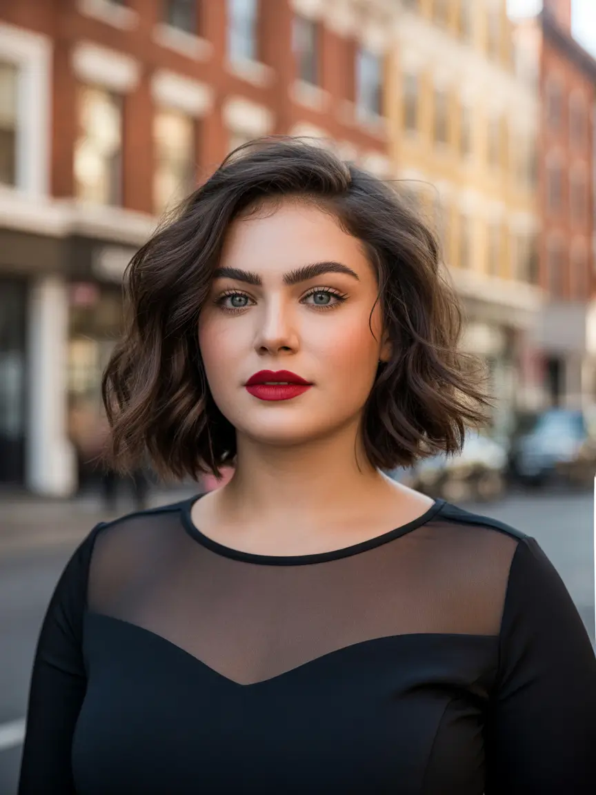 Playful Spring Haircuts for Plus Size Women 2026 Voluminous Wavy Lob with City Energy