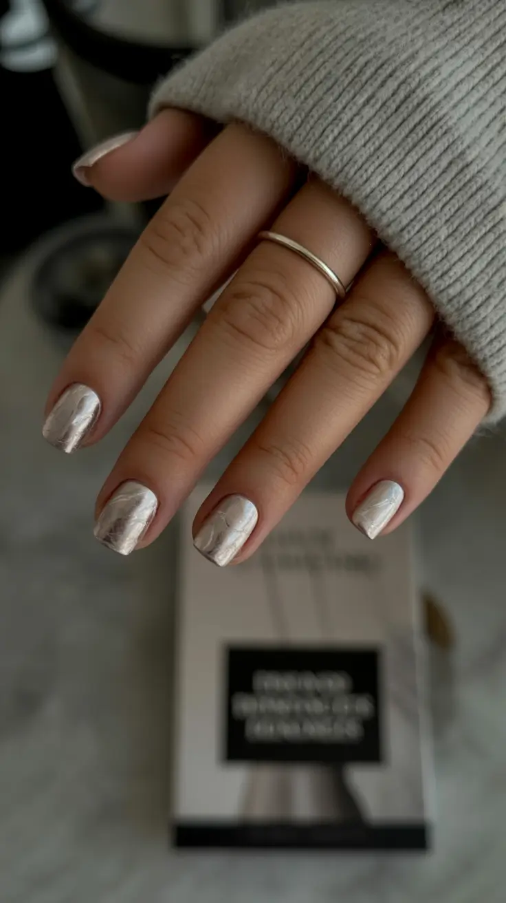 playful spring nail inspo 2026 Champagne Marble Short Glow