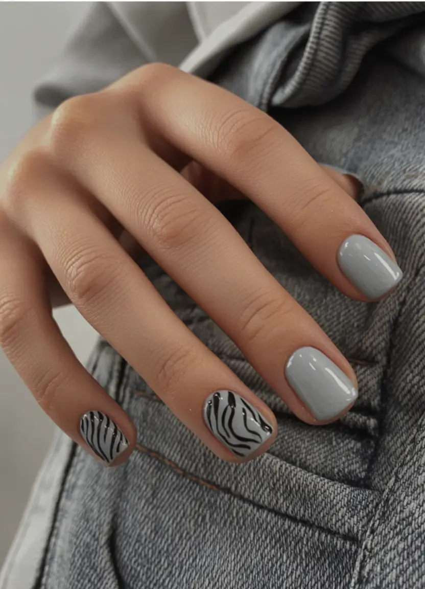 playful spring nail inspo 2026 Gray Zebra Short Chic