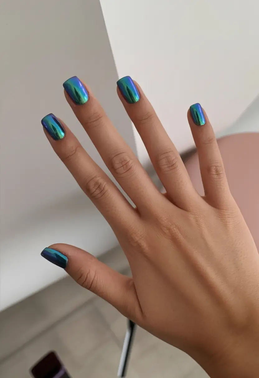 playful spring nail inspo 2026 Ocean Chrome Short Mirage