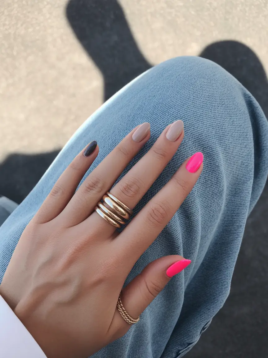 playful spring nail inspo 2026 Mixed Mood Modern Spring Tips