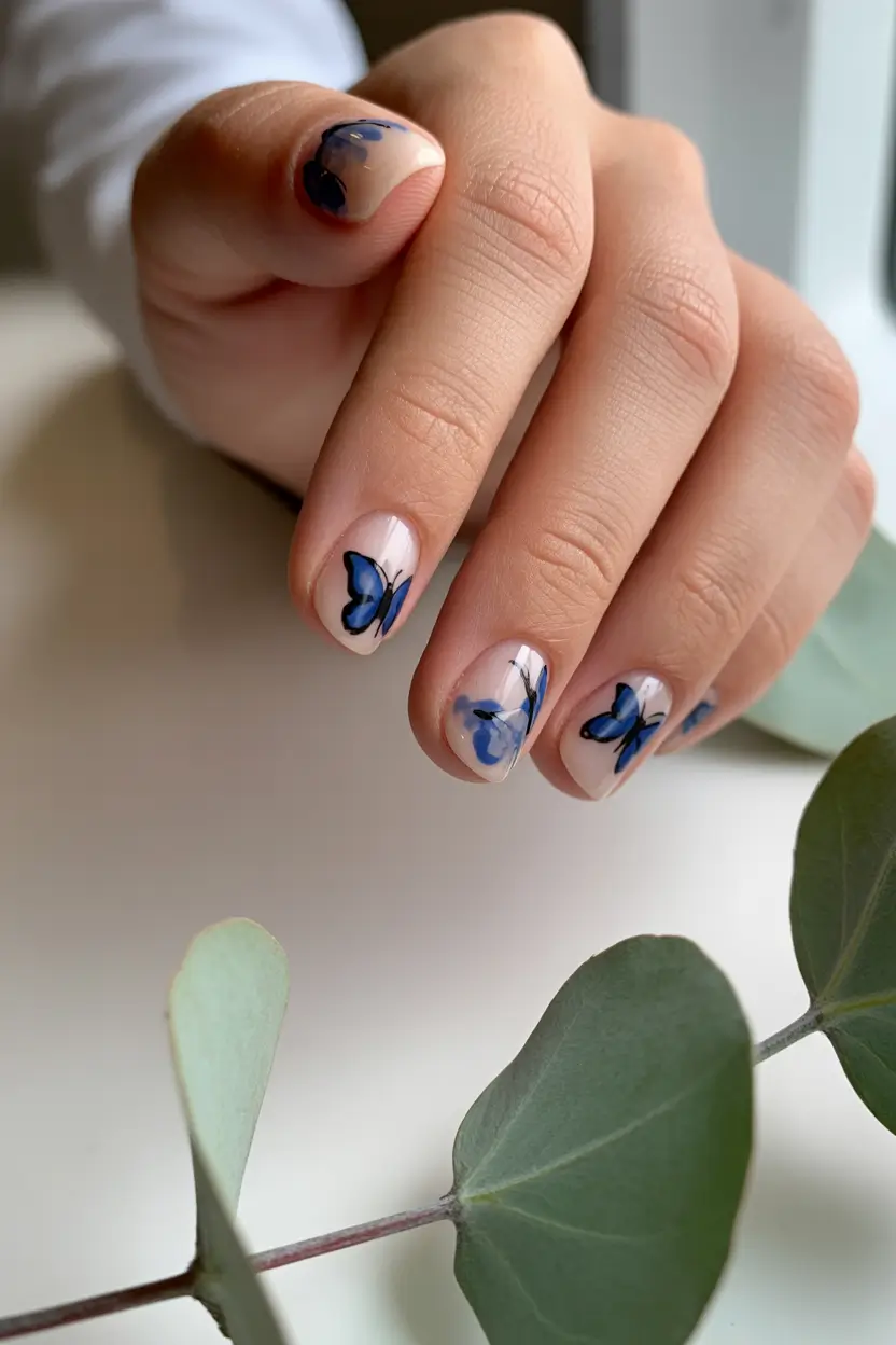 playful spring nail inspo 2026 Blue Butterfly Short Whimsy