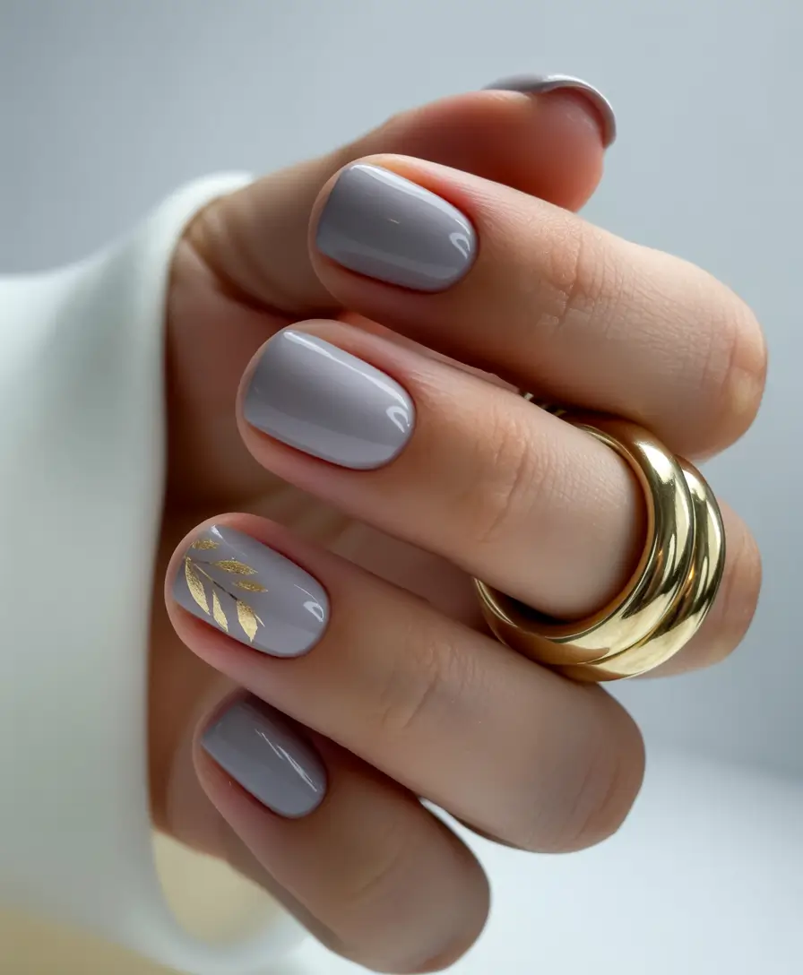 playful spring nail inspo 2026 Golden Leaf Short Serenity