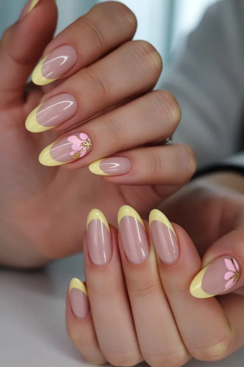 playful spring nail inspo 2026 Sunlit Yellow French Blossoms