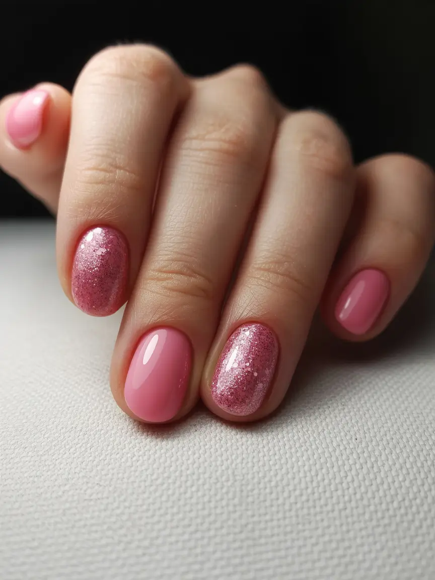 pretty fun spring nails 2026 Pink Glow Nails with Sparkling Accents for a Fresh Spring Shine