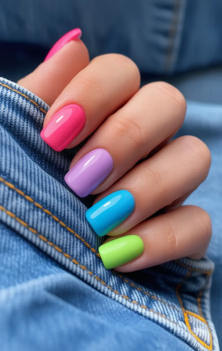 pretty fun spring nails 2026 Playful Candy Color Blocks for a Bright Spring Mood