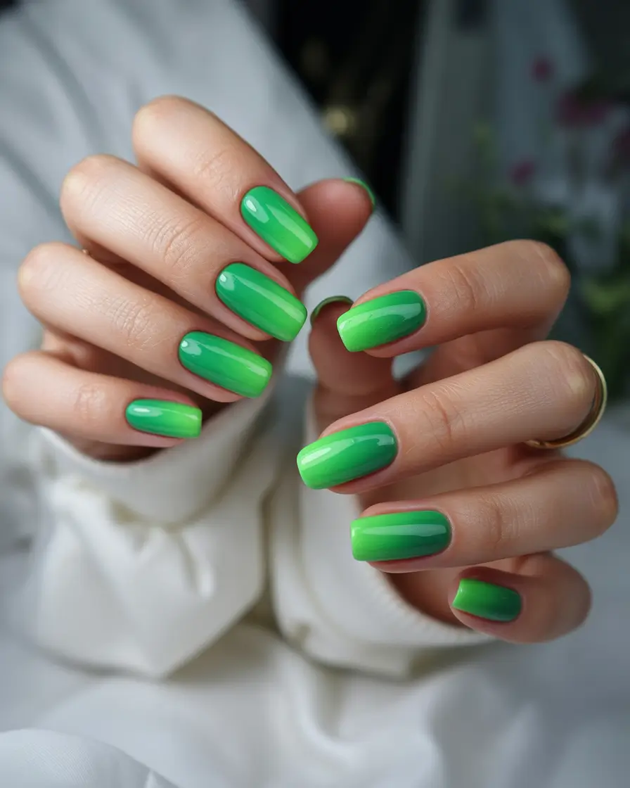 pretty fun spring nails 2026 Fresh Spring Greens with Soft Gradient Shine