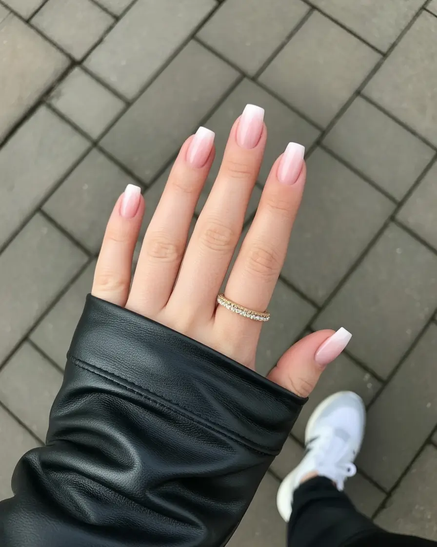 pretty spring nails square ideas 2026 Long Pink Ombre Square With Soft White Fade