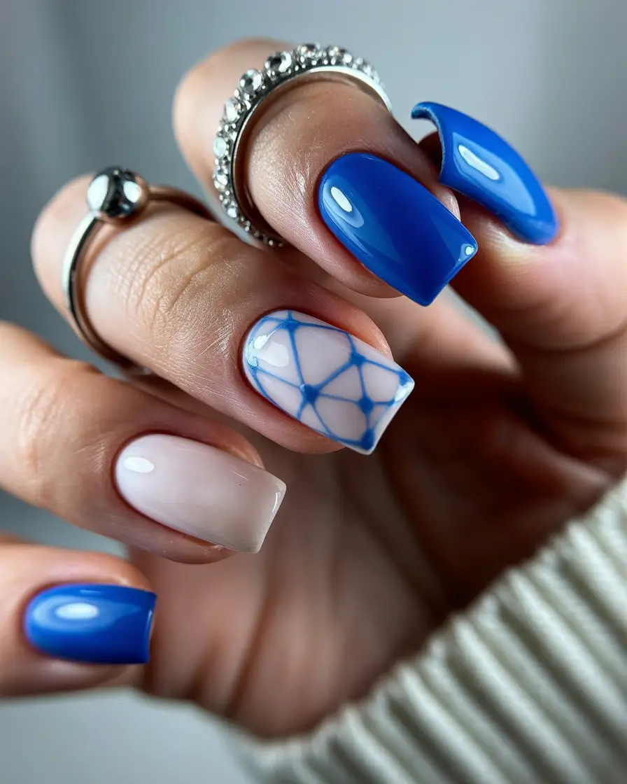 pretty spring nails square ideas 2026 Royal Blue And Porcelain Accent Square