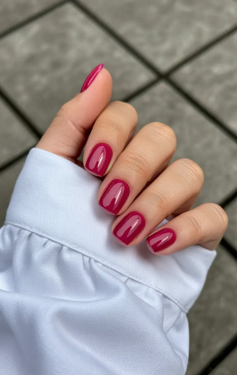 pretty spring nails square ideas 2026 Glossy Berry Pink Medium Square