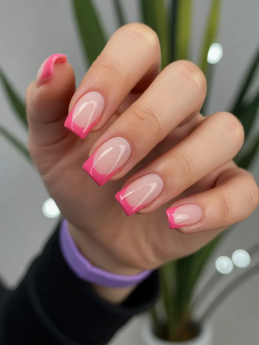pretty spring nails square ideas 2026 Hot Pink French Fade Square