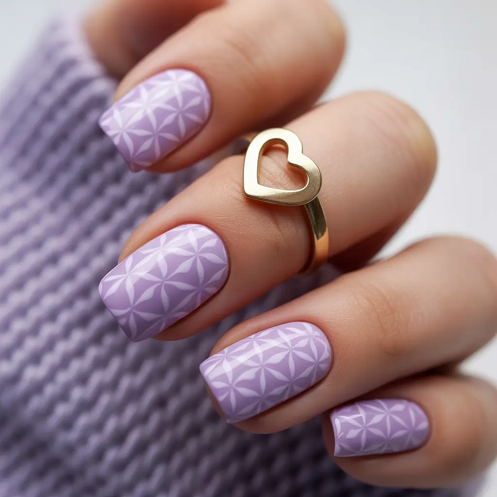 pretty spring nails square ideas 2026 Lavender Floral Matte Square Elegance