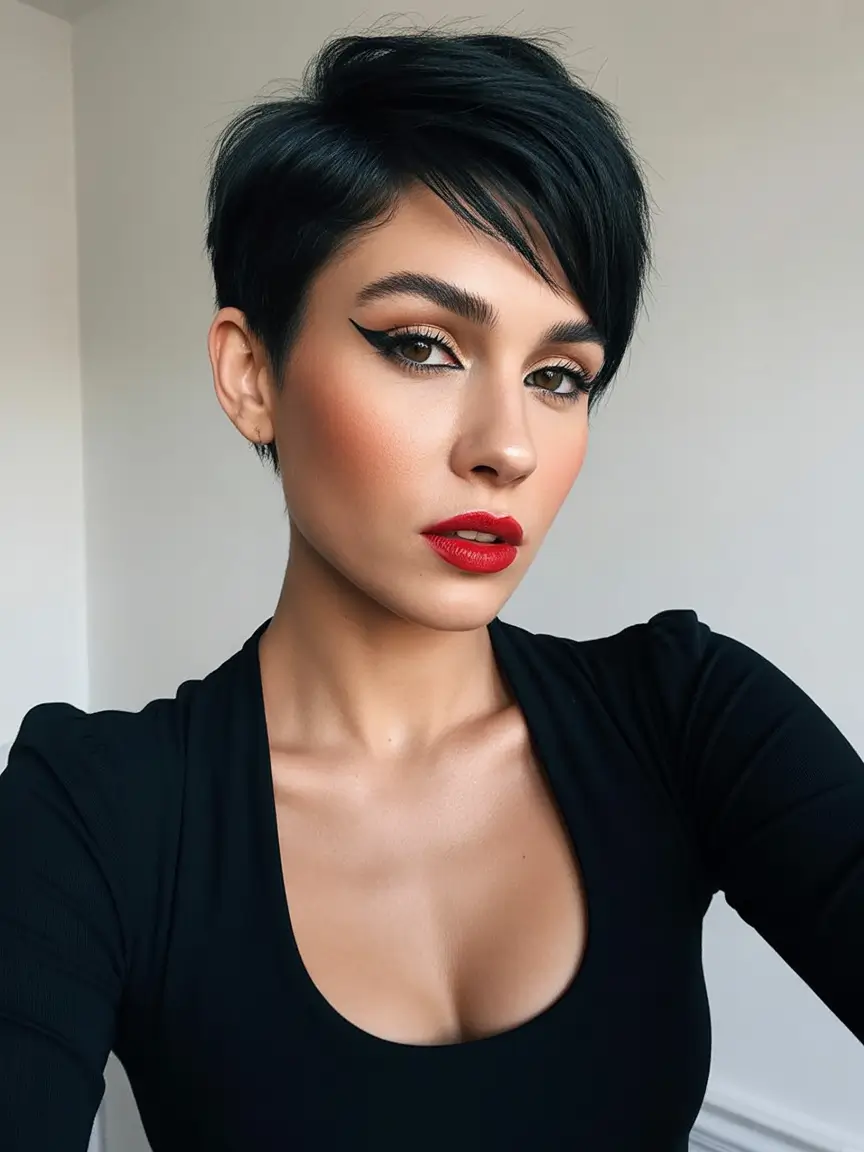 pretty spring pixie 2026 Ink Black Pixie With Graphic Spring Drama