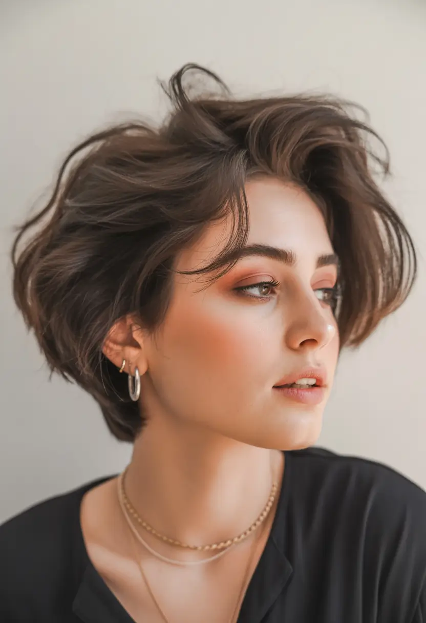 pretty spring pixie 2026 Textured Brunette Pixie With Soft Movement