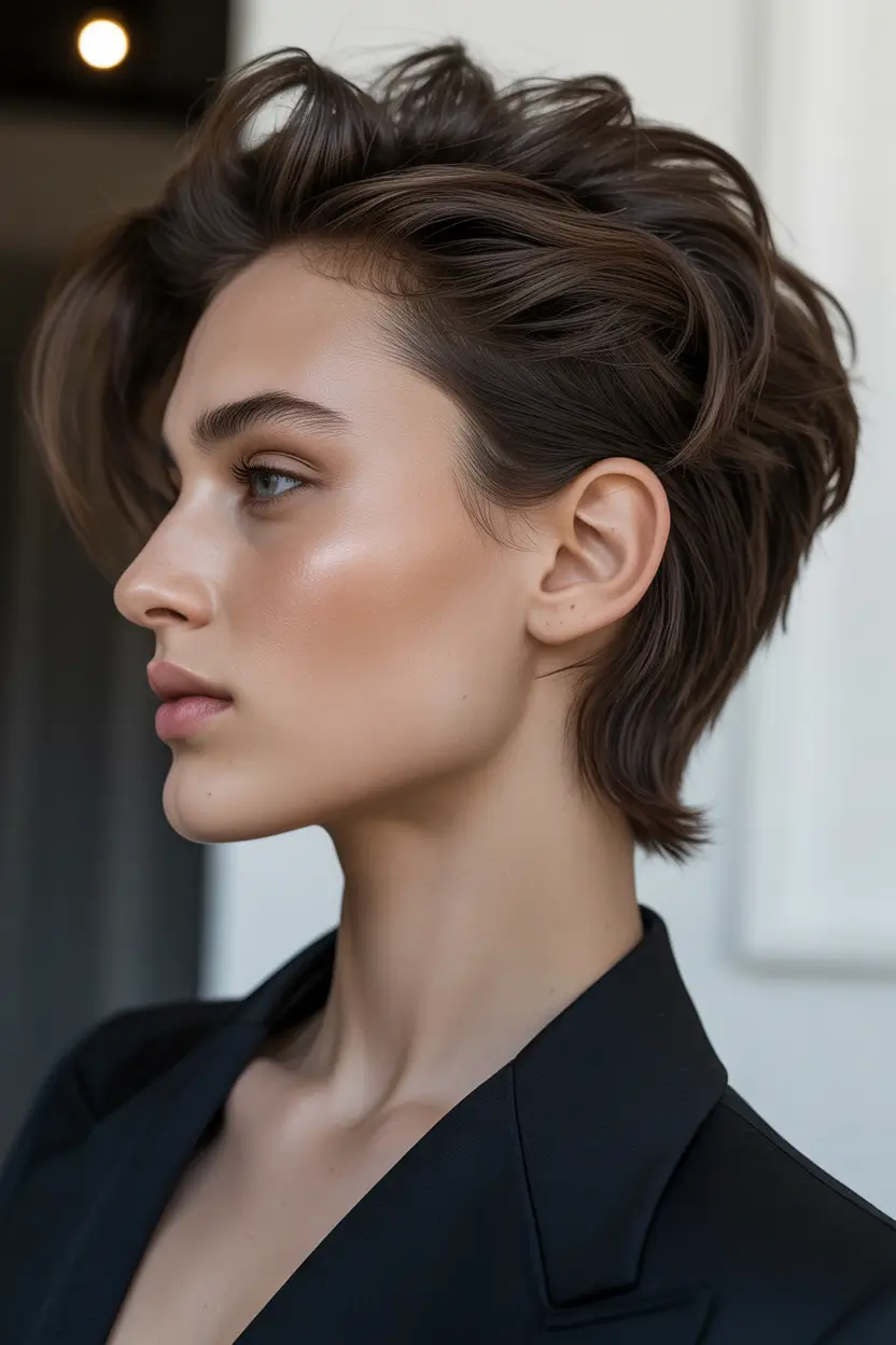 pretty spring pixie 2026 Voluminous Brunette Pixie With Sculpted Lift