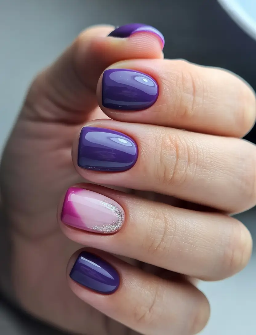 soft early spring nails 2026 Glossy Violet Fade for the Late Winter to Spring Shift