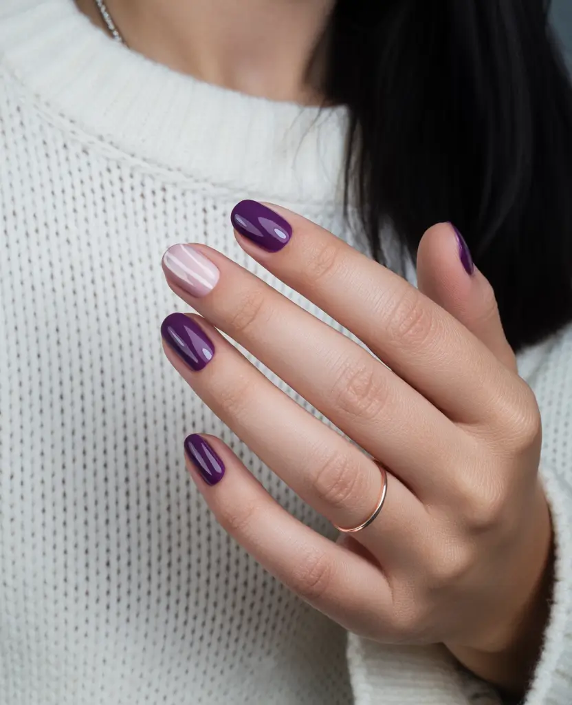 soft early spring nails 2026 Classic Purple with Soft Nude Accent