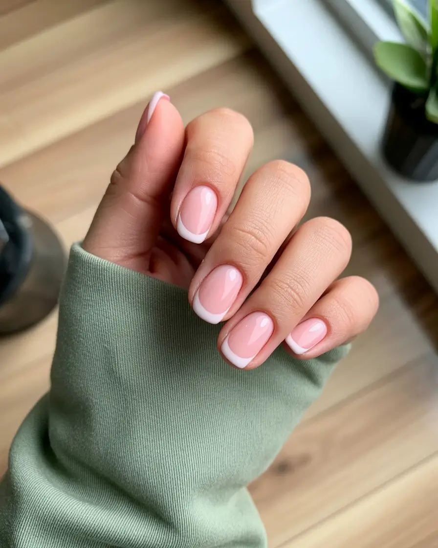 soft early spring nails 2026 Short Natural Pink French