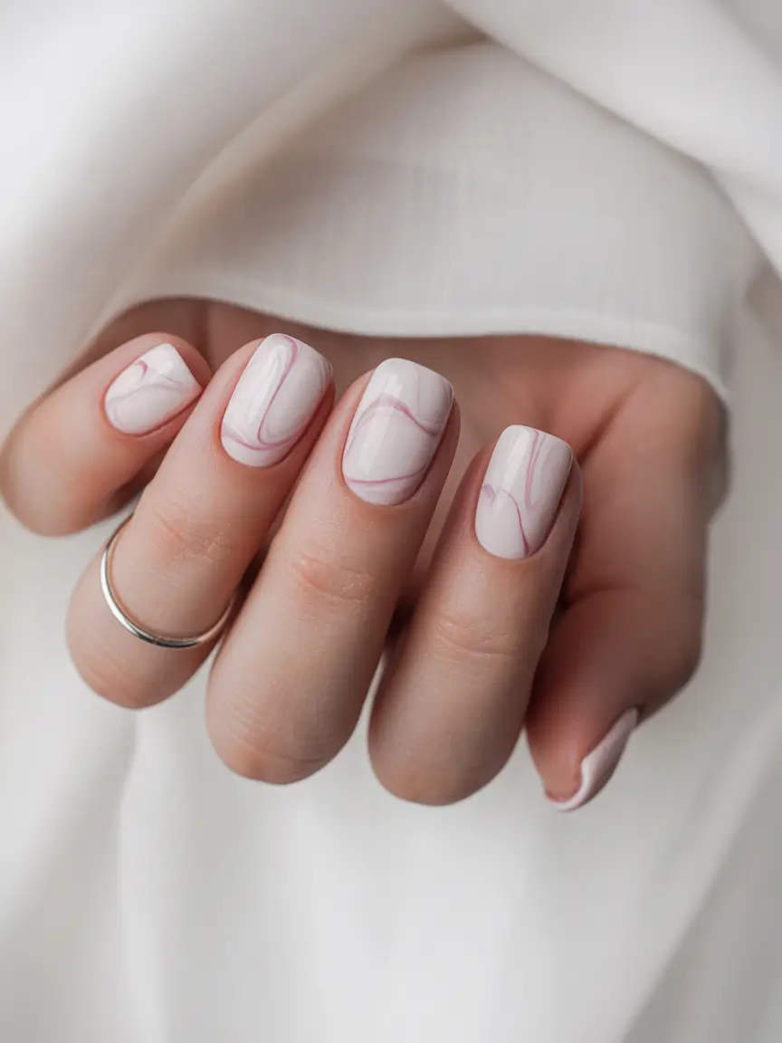 soft early spring nails 2026 Milky White with Barely There Pink Line Art