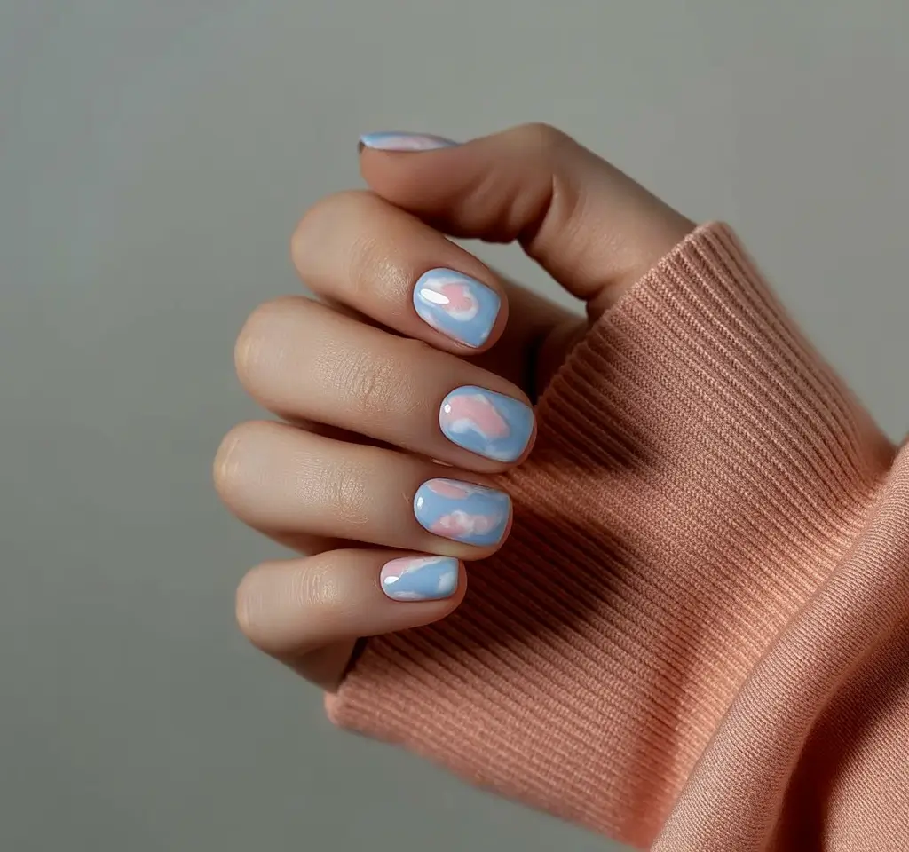 soft early spring nails 2026 Soft Blue Sky Inspired Short Nails