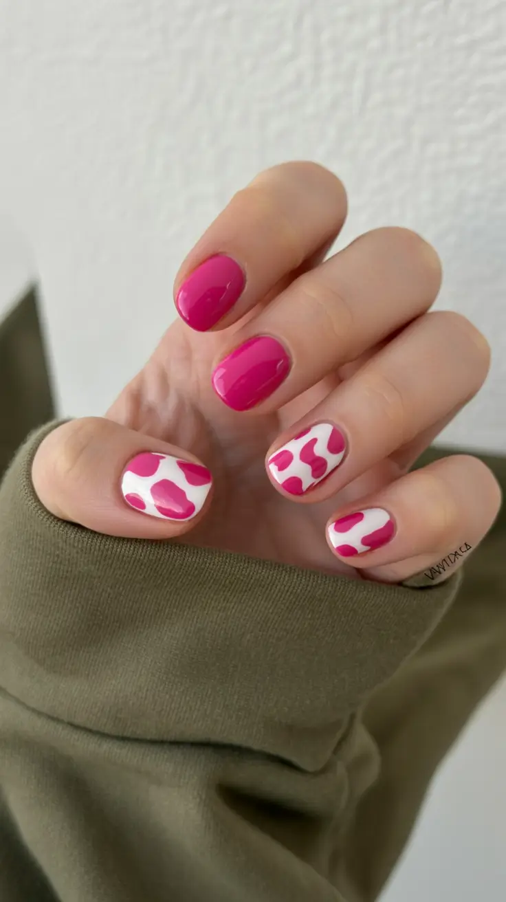 sophisticated bright spring nails 2026 hot pink pop art short spring manicure