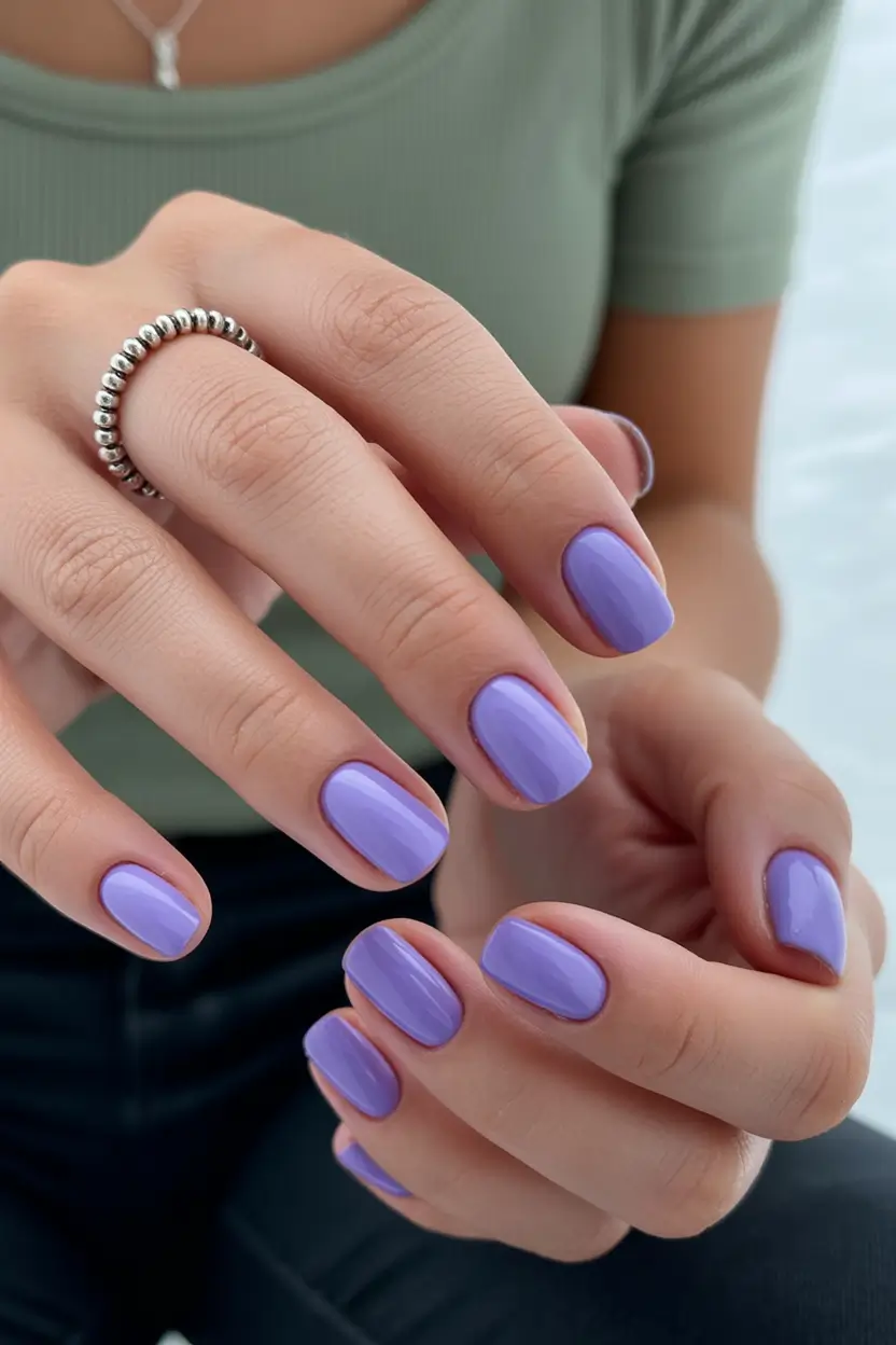 sophisticated bright spring nails 2026 lavender glossy short manicure