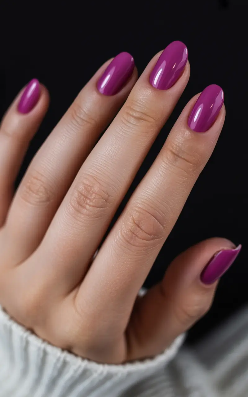 sophisticated bright spring nails 2026 glossy orchid purple almond manicure