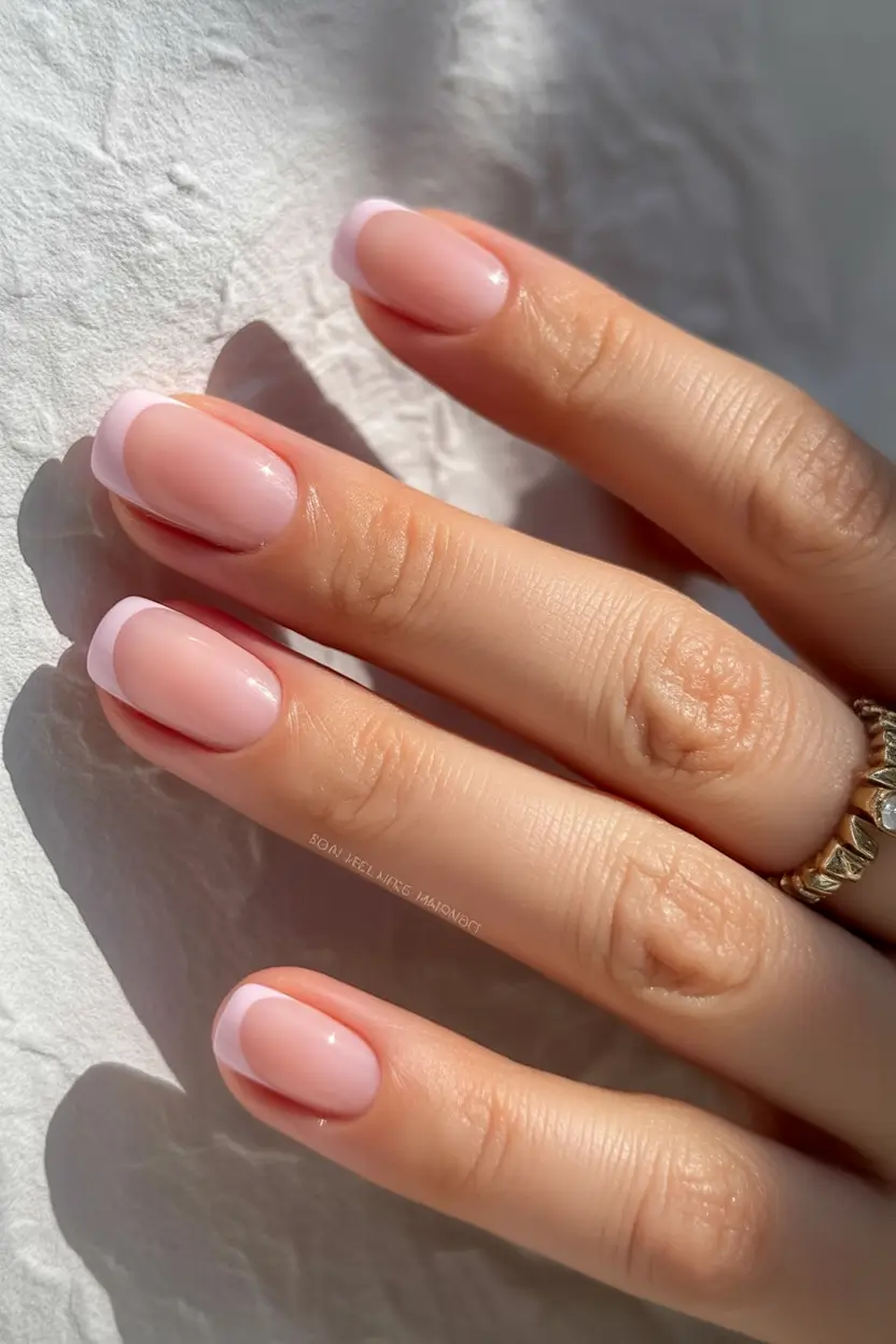 sophisticated spring french tip nails 2026 Soft Pink Classic French on Short Natural Nails