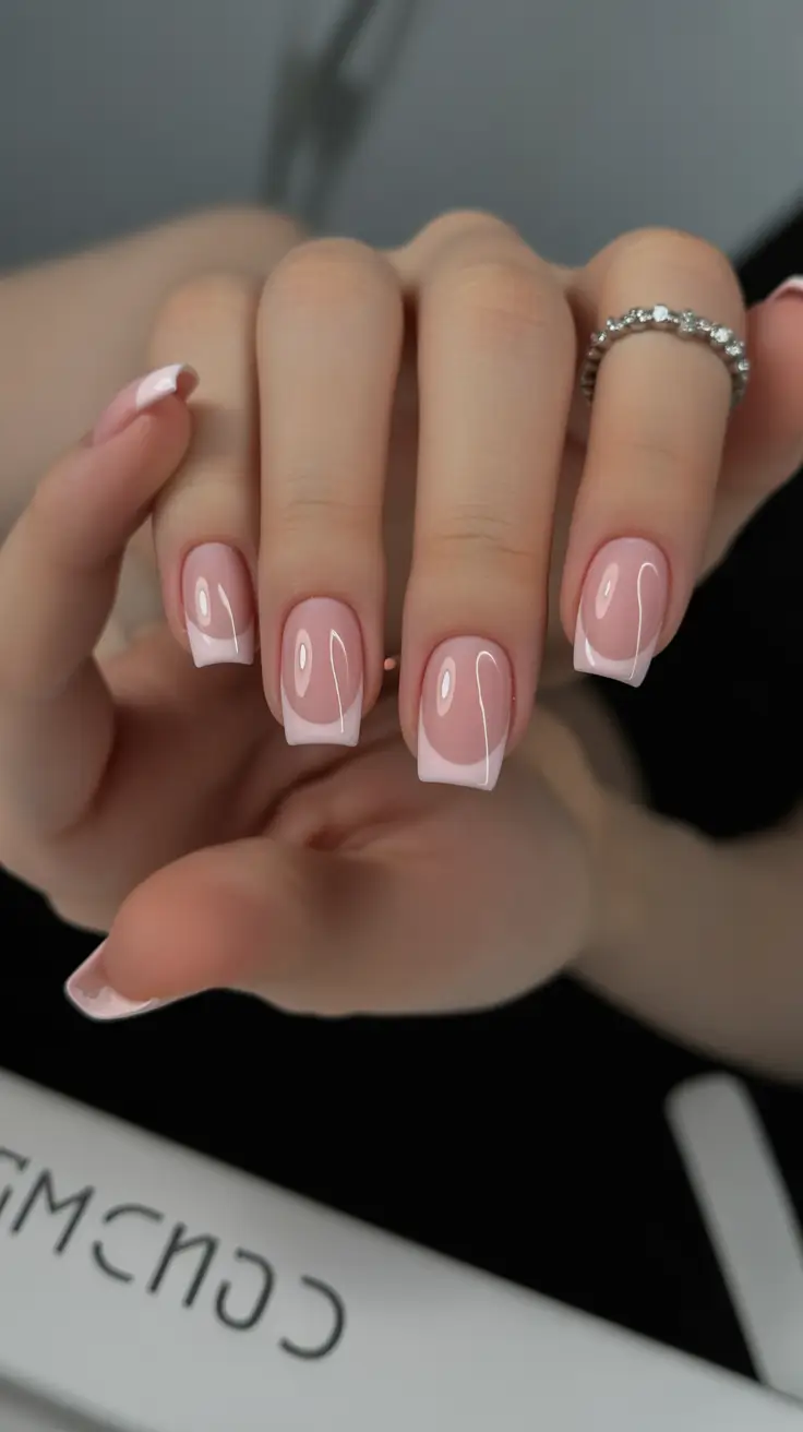 sophisticated spring french tip nails 2026 Glossy Soft White Classic Square French