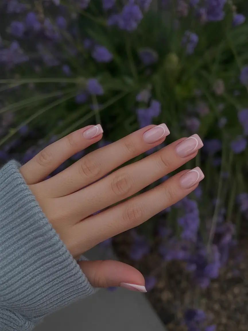 sophisticated spring french tip nails 2026 Ultra Thin Double Line French in Soft Pink