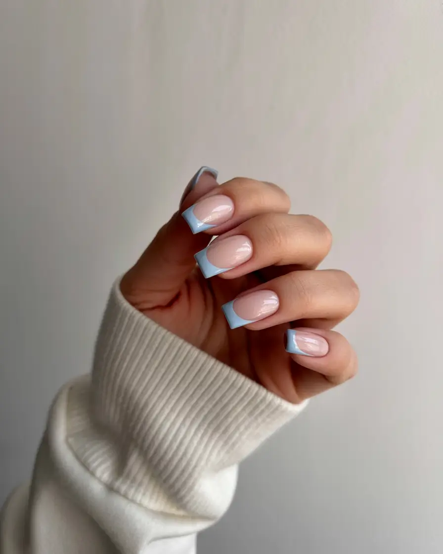 sophisticated spring french tip nails 2026 Powder Blue Soft Square French