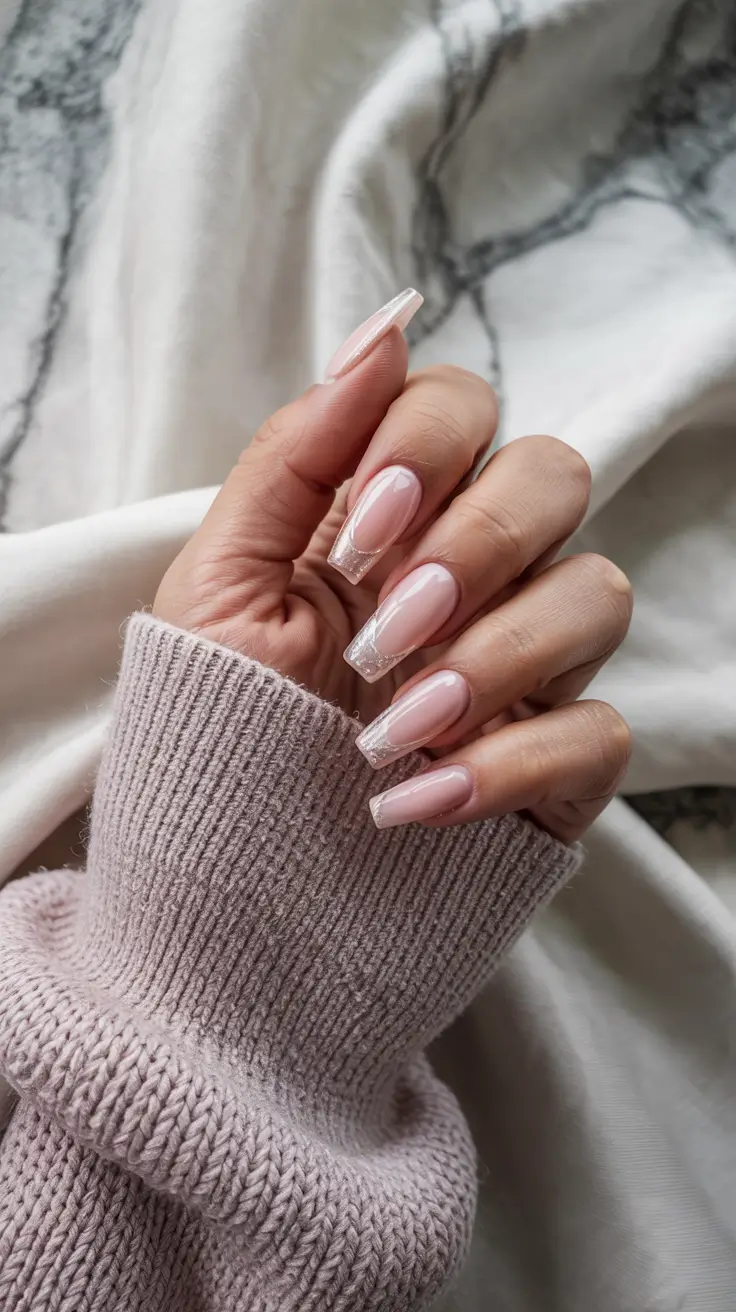 sophisticated trendy spring nails 2026 Soft Pink Ballerina Tips With Crystal Edges