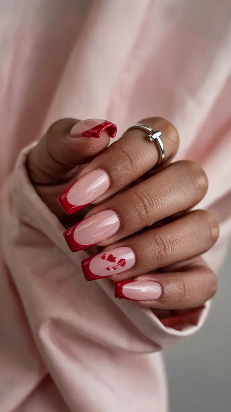 sophisticated trendy spring nails 2026 Red French Love Tips With Bold Spring Confidence