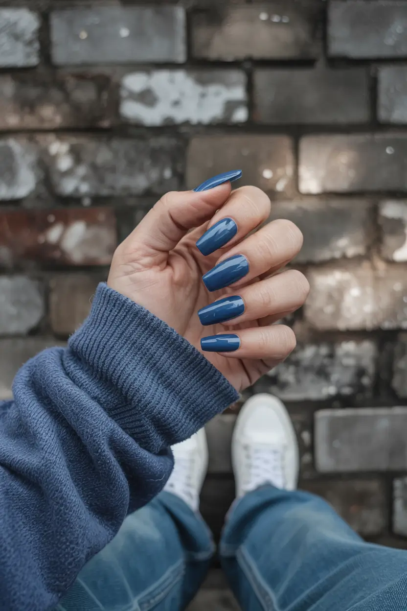 sophisticated trendy spring nails 2026 Deep Blue Gloss For Clean Spring Minimalism