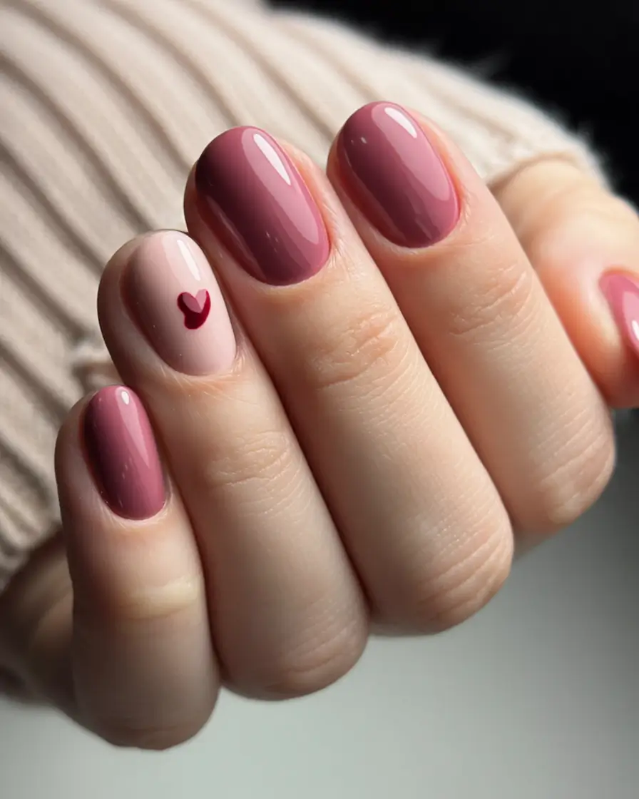 spring nail design 2026 Rosy Harmony With A Tiny Heart Accent