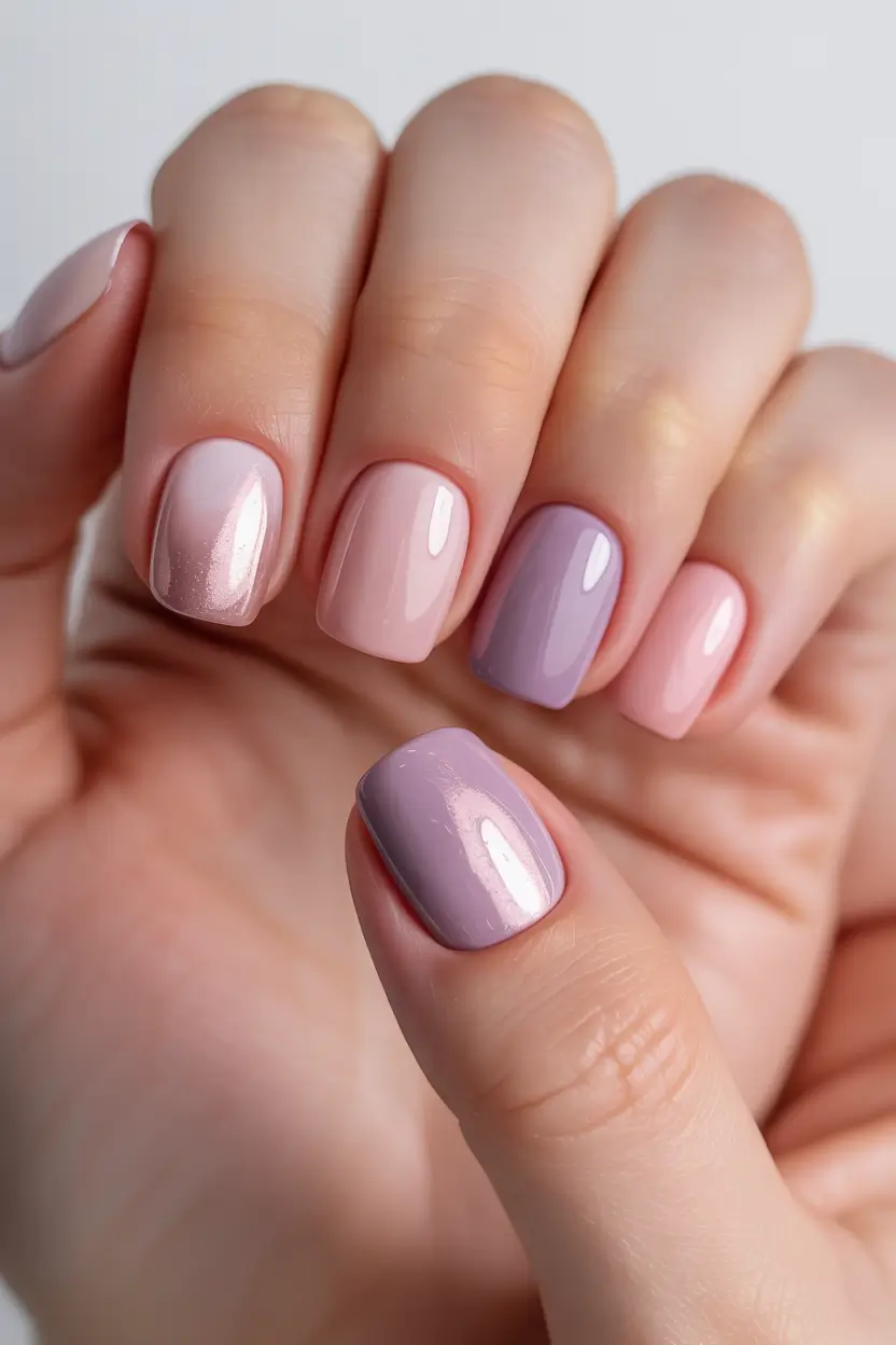 spring nail design 2026 Soft Mauve Multitone For A Calm Spring Palette