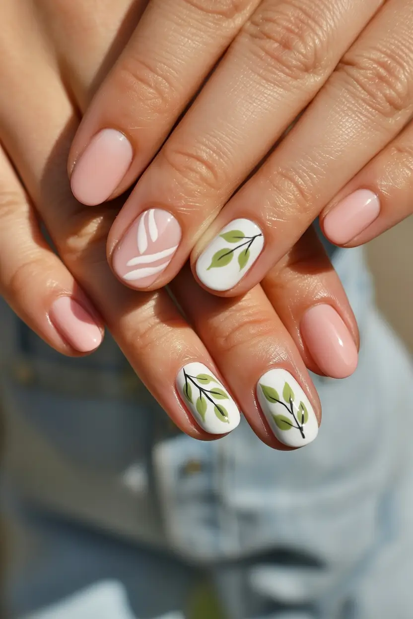 spring nail design 2026 Pastel Leaves In Soft Spring Air