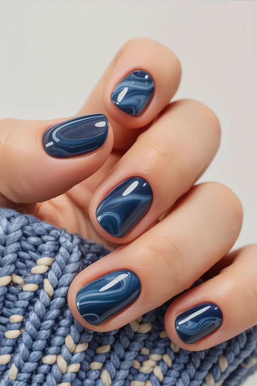 spring nail design 2026 Stormy Marble Blue