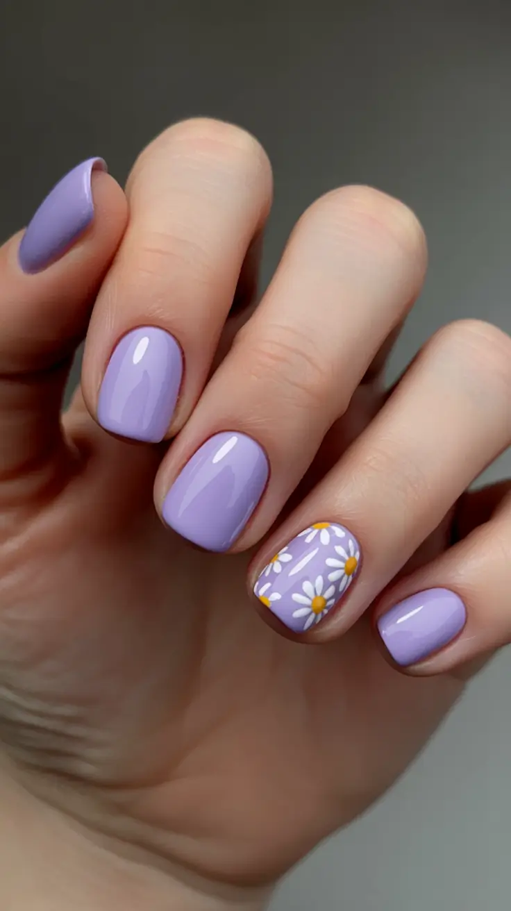 spring nail design 2026 Lavender Daisies For A Fresh Spring Mood