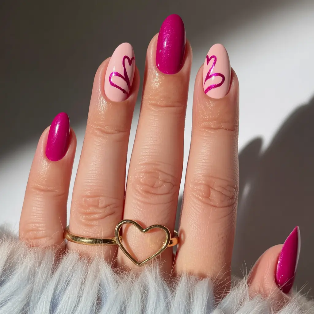 spring nail design 2026 Pink Heart Lines With Spring Energy