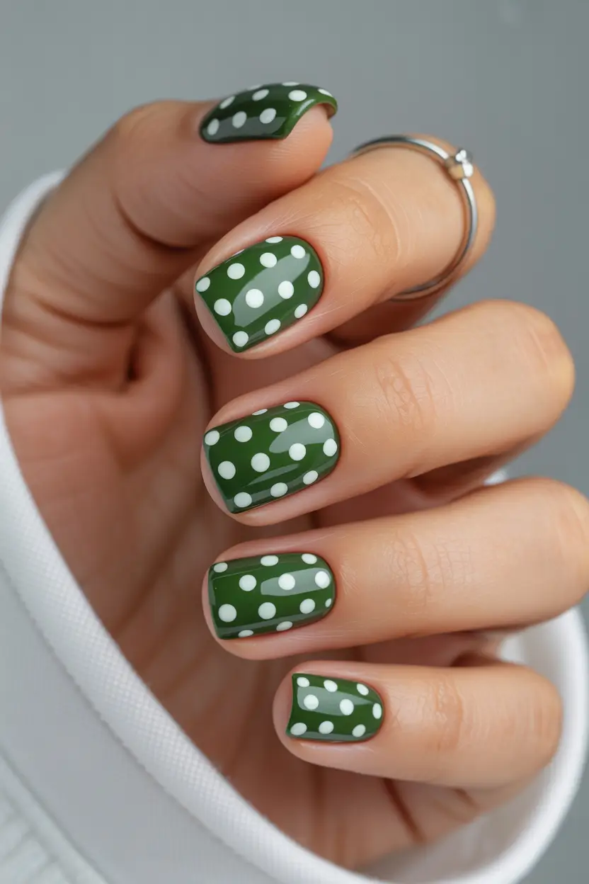 spring nail design 2026 Green Polka Play For a Fresh Spring Mood