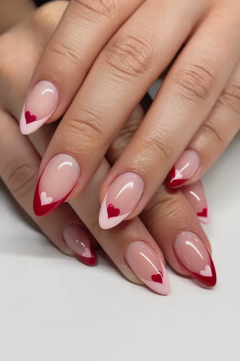 spring nail design 2026 Cherry-Tipped Almond Romance