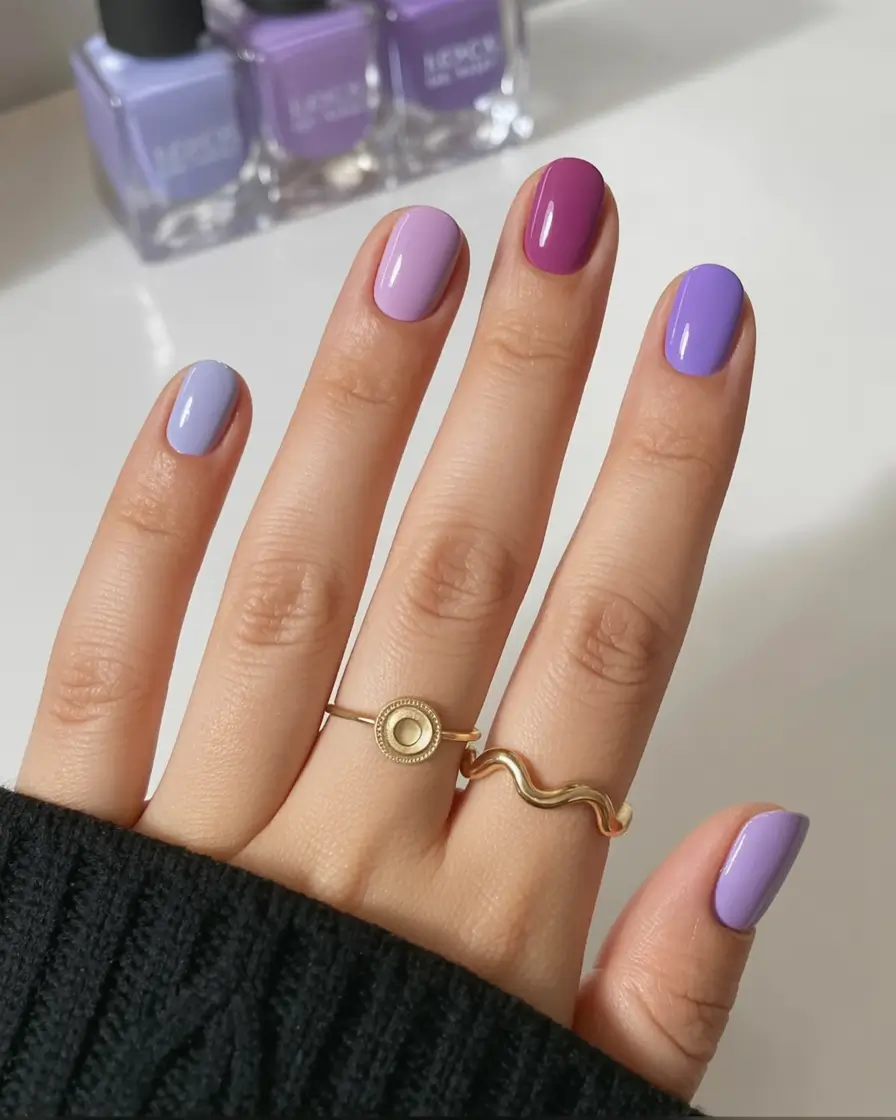spring nail design 2026 Violet Gradient Mix And Match