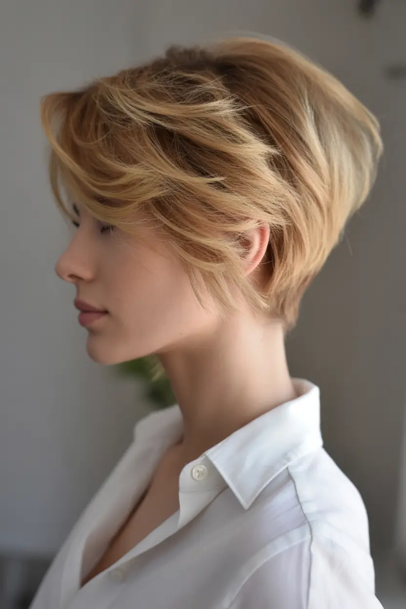 stylish spring long pixie haircut 2026 Golden Layered Long Pixie with Airy Volume