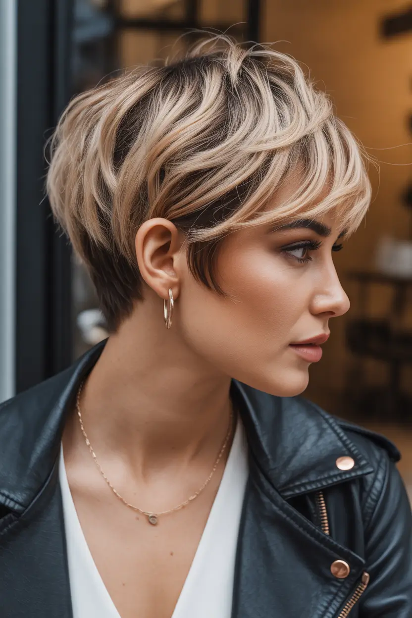 stylish spring long pixie haircut 2026 Highlighted Blonde Long Pixie with Dimensional Layers