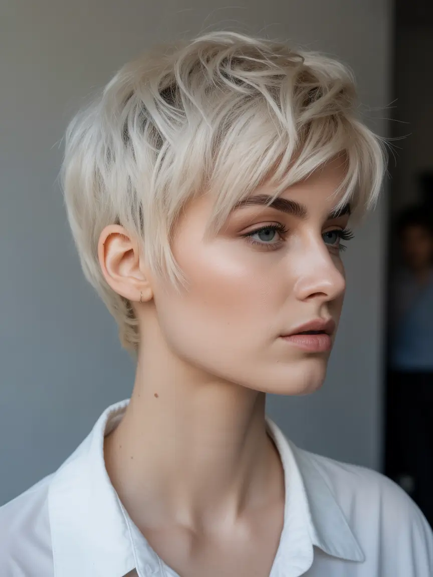 stylish spring long pixie haircut 2026 Icy Blonde Cropped Long Pixie with Soft Texture