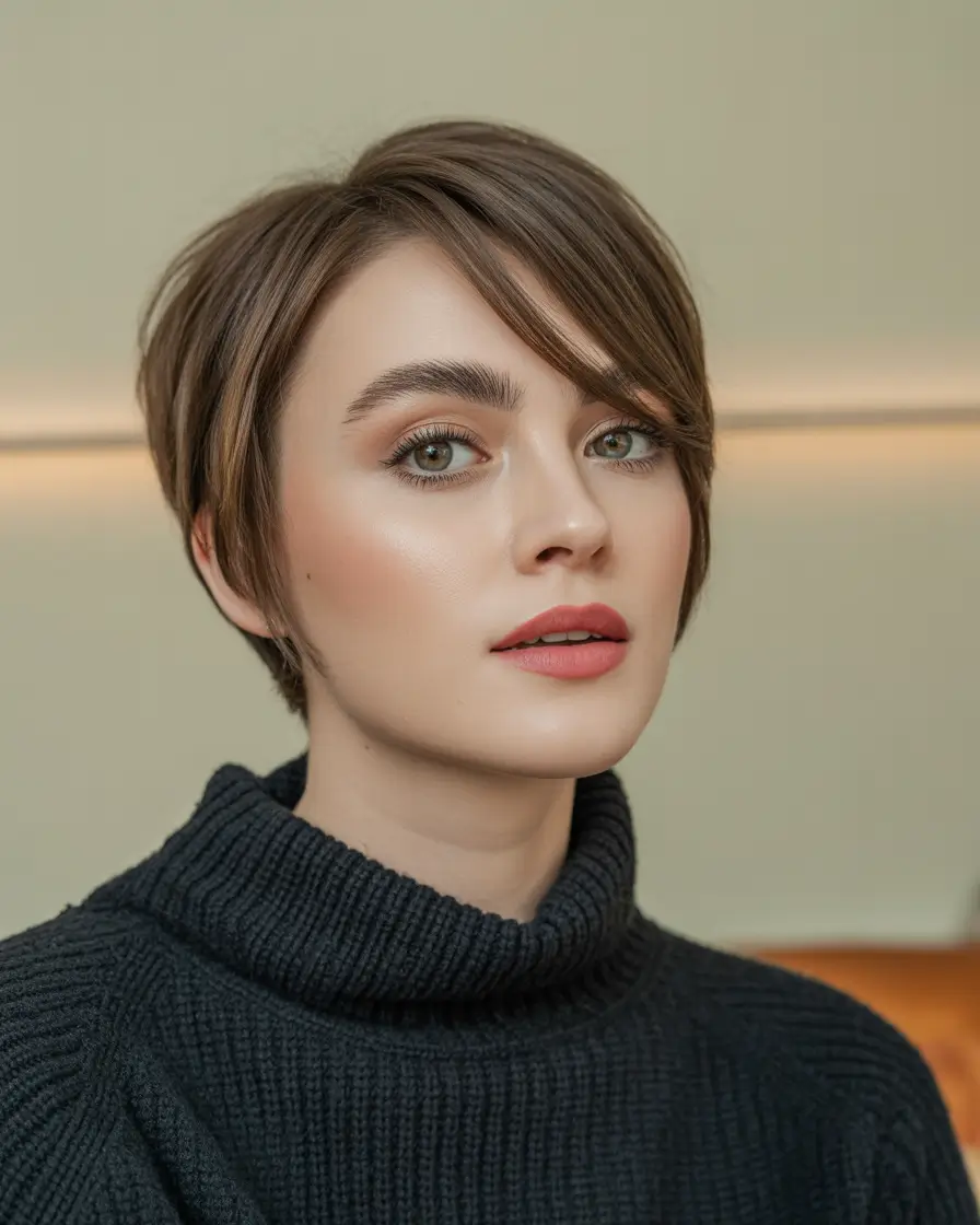 stylish spring long pixie haircut 2026 Classic Brunette Long Pixie for Fine Hair