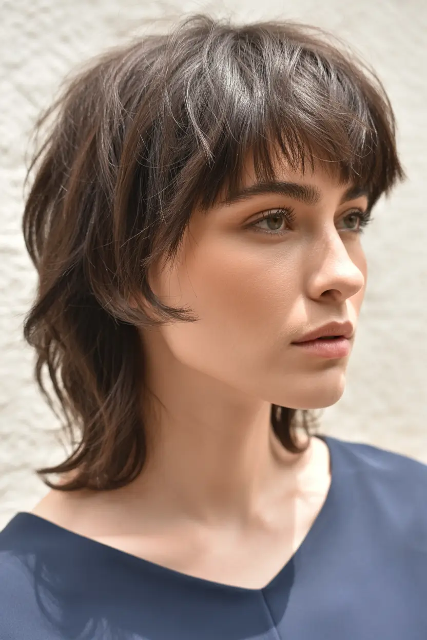 stylish spring mullet haircut for woman 2026 Textured Brunette Long Mullet with Tapered Layers