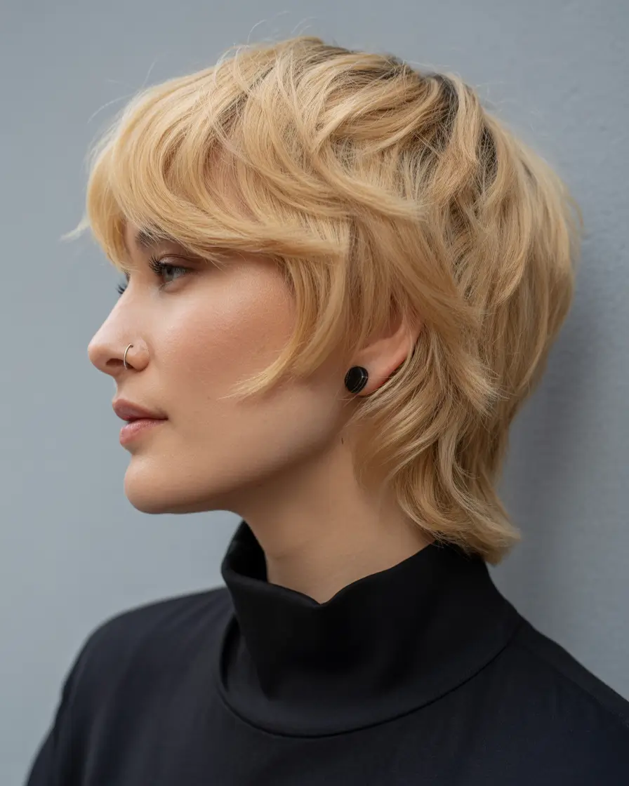 stylish spring mullet haircut for woman 2026 Layered Blonde Pixie Long Mullet